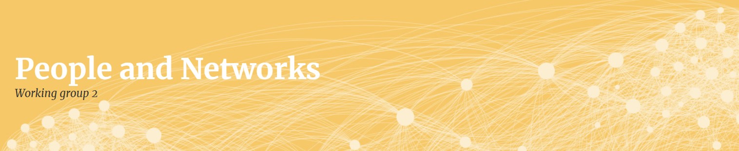 A yellow banner with connected dots and the text 'people and networks'